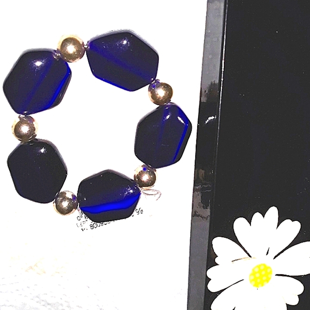 UNIQUE Bracelet Dark Cobalt Blue Stone Beads Silver spacer Beads Handcrafted NEW